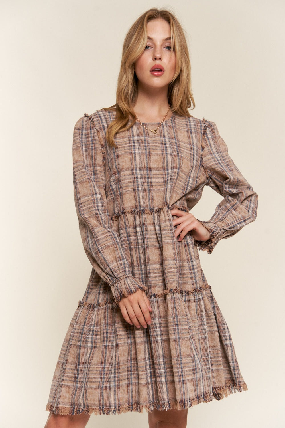 And The Why Full Size Washed Frayed Tiered Plaid Dress-Dresses-Inspired by Justeen-Women's Clothing Boutique