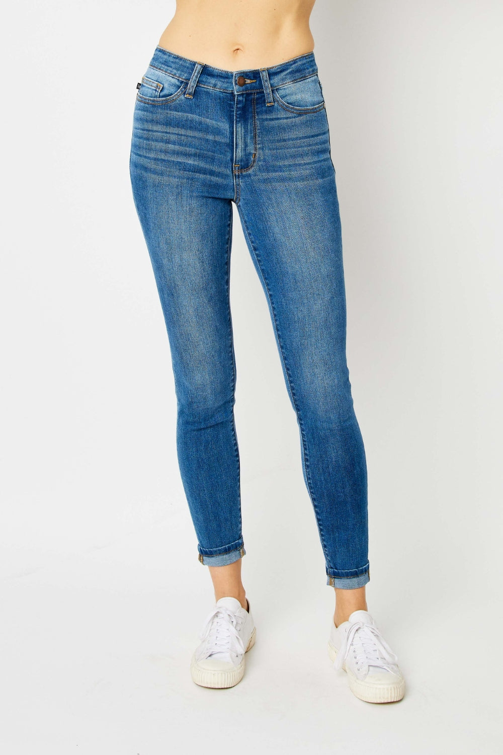Judy Blue Full Size Cuffed Hem Skinny Jeans-Denim-Inspired by Justeen-Women's Clothing Boutique in Chicago, Illinois