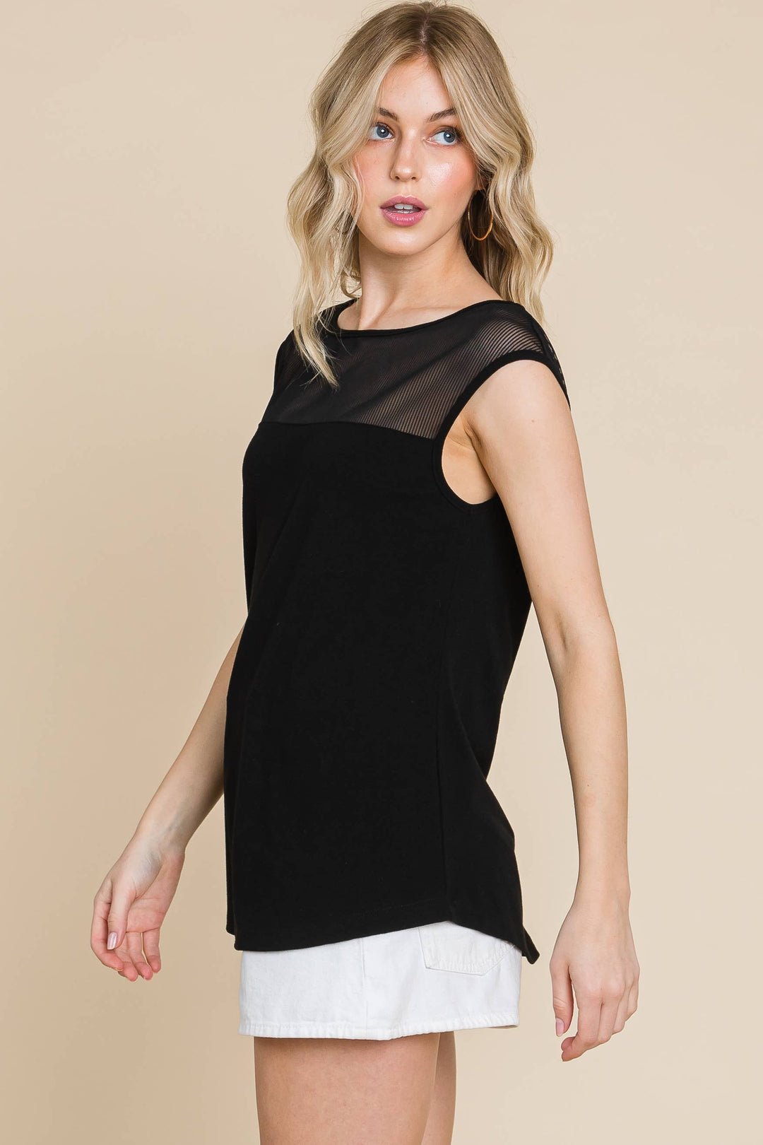 Tonara Boat Neck Mesh Contrast Tank-Tank Tops-Inspired by Justeen-Women's Clothing Boutique in Chicago, Illinois
