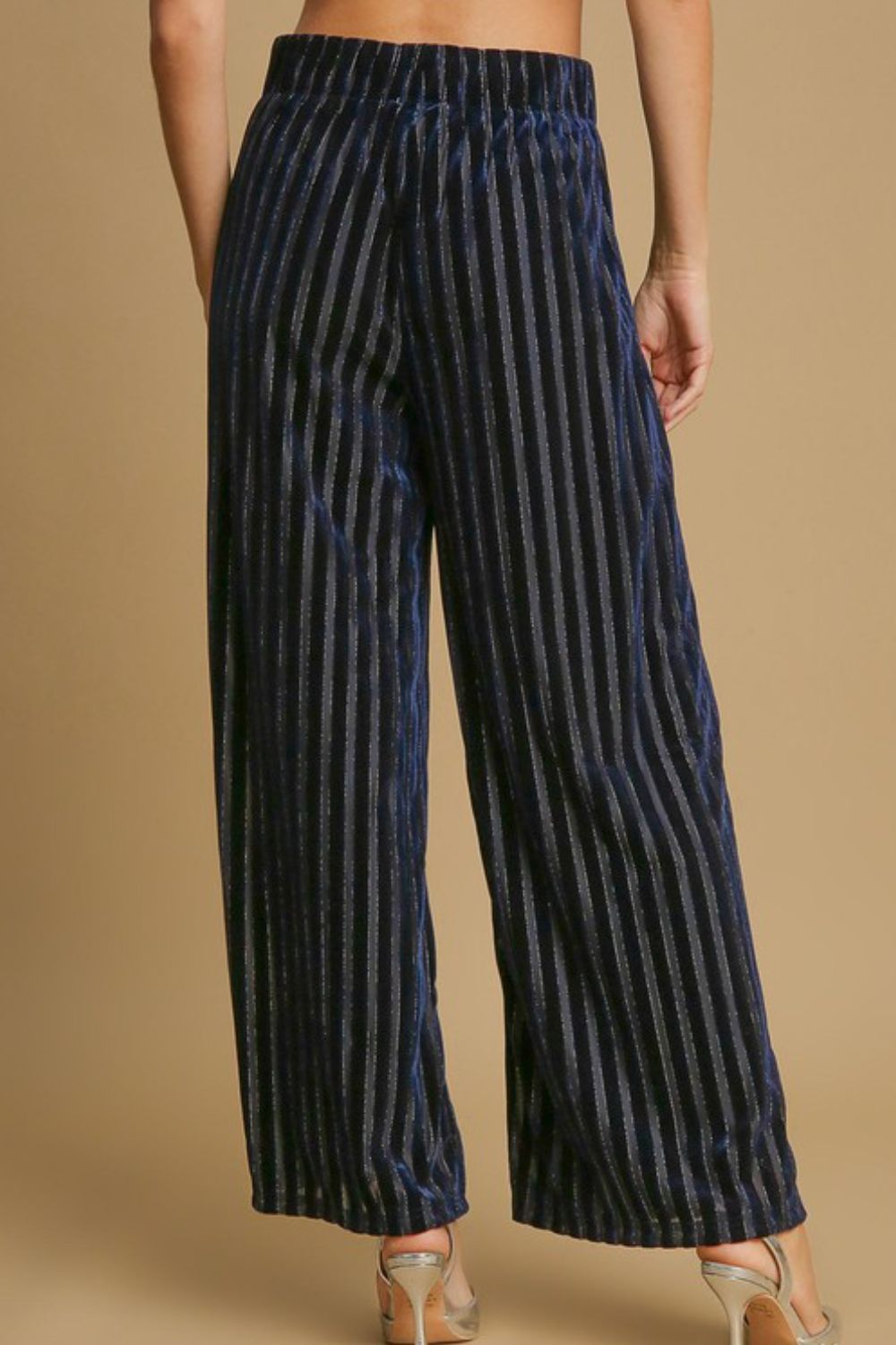 Umgee Full Size Elastic Waist Striped Wide Leg Velvet Pants-Pants-Inspired by Justeen-Women's Clothing Boutique