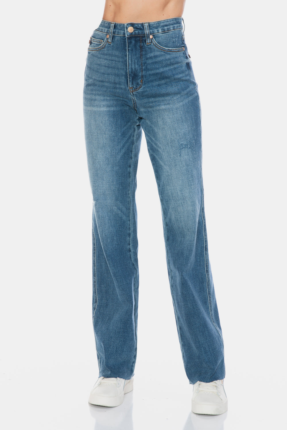 Judy Blue Full Size Tummy Control Cut Raw Hem Straight Jeans-Denim-Inspired by Justeen-Women's Clothing Boutique