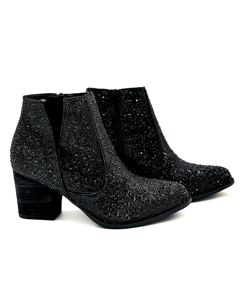 Shine Star Rhinestone Bootie in Black-Shoes-Inspired by Justeen-Women's Clothing Boutique