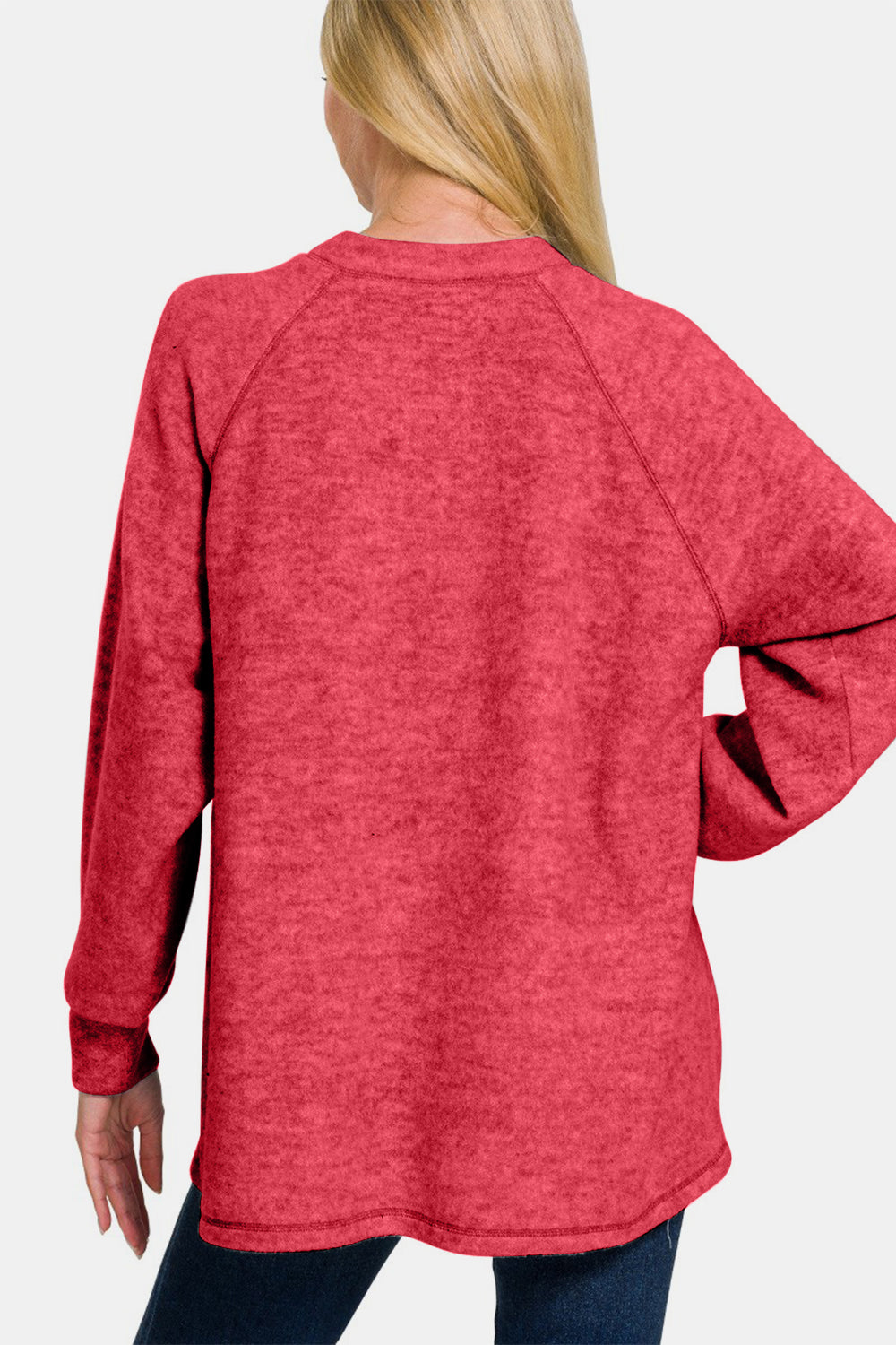 Zenana Full Size Brushed Melange Hacci High-Low Sweater-110 Long Sleeve Tops-Inspired by Justeen-Women's Clothing Boutique