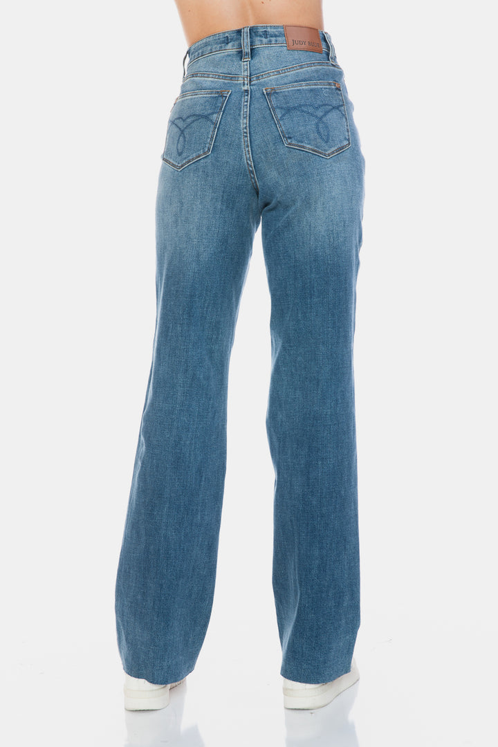 Judy Blue Full Size Tummy Control Cut Raw Hem Straight Jeans-Denim-Inspired by Justeen-Women's Clothing Boutique