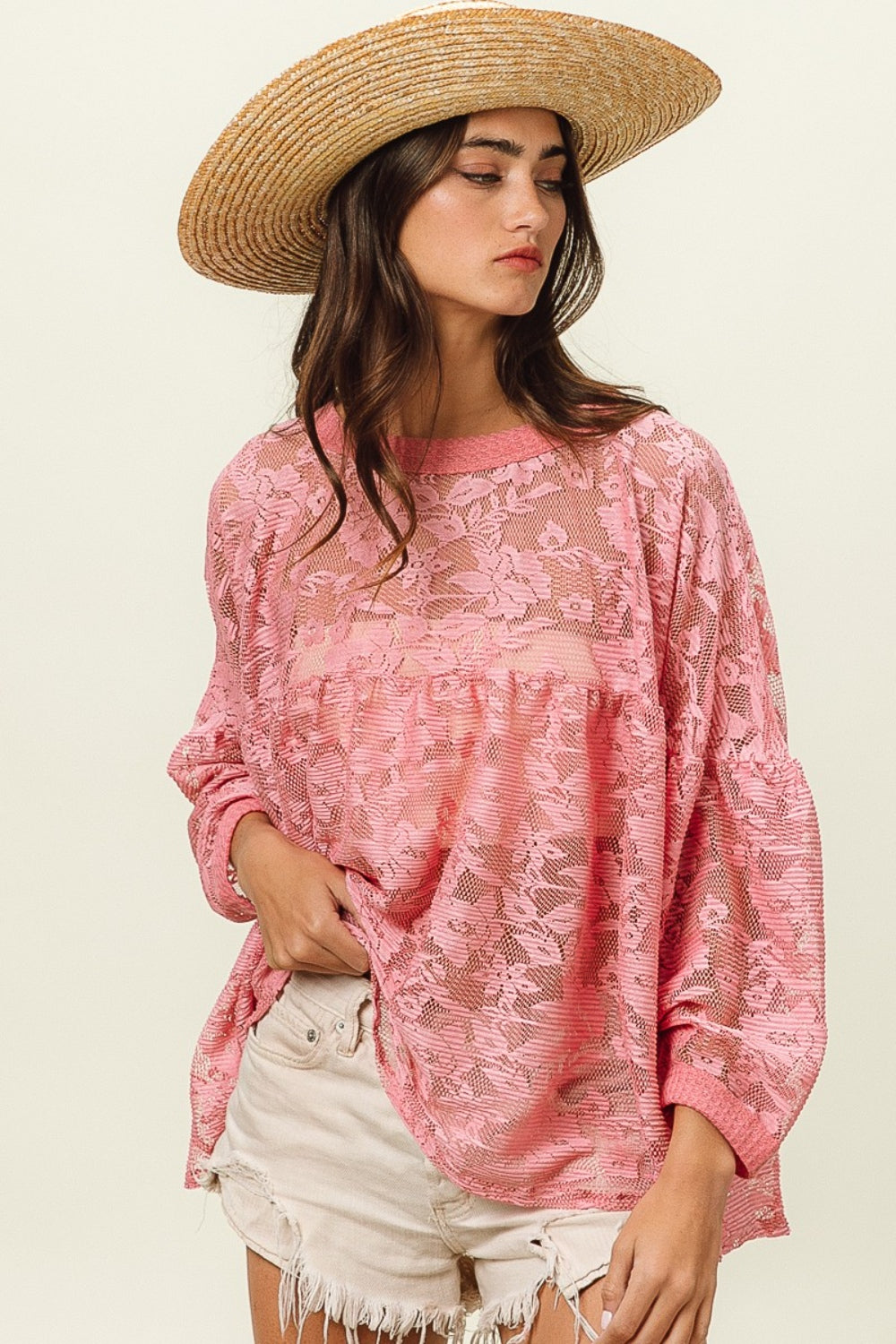 BiBi Floral Lace Long Sleeve Top-110 Long Sleeve Tops-Inspired by Justeen-Women's Clothing Boutique in Chicago, Illinois