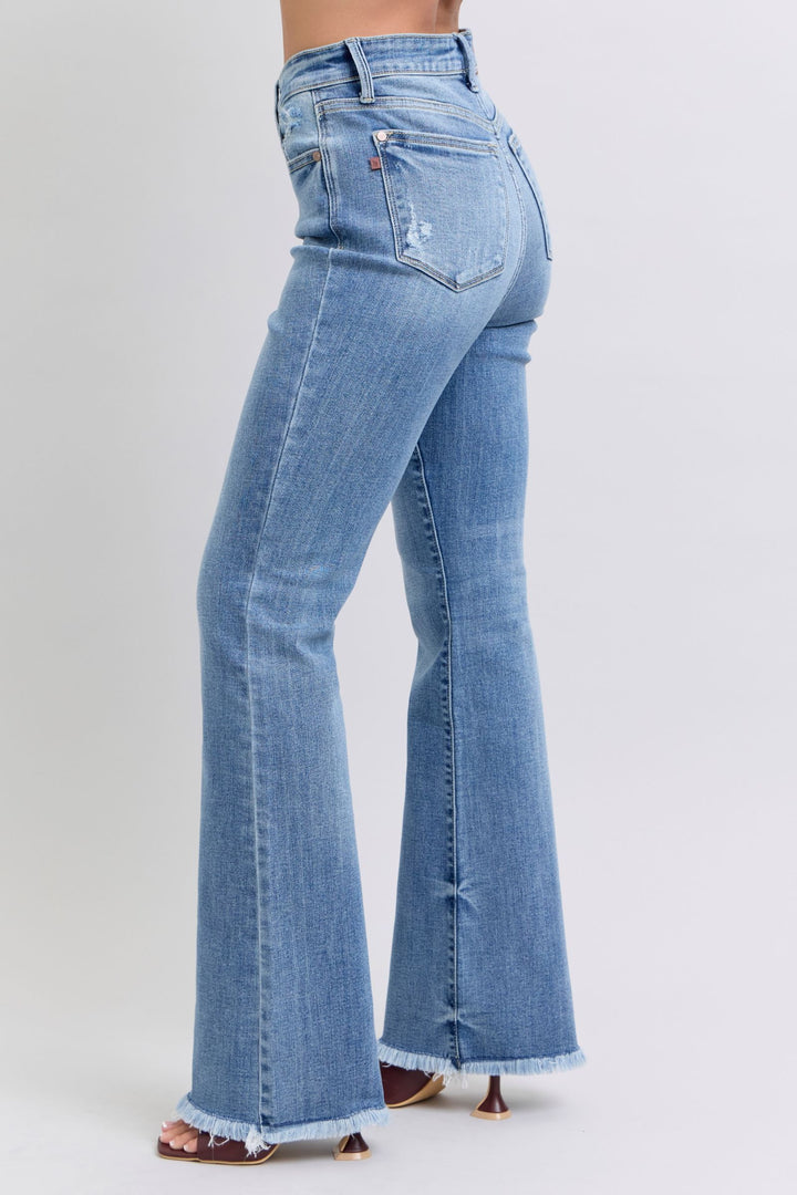 Judy Blue Full Size Raw Hem High Rise Bootcut Jeans-Denim-Inspired by Justeen-Women's Clothing Boutique