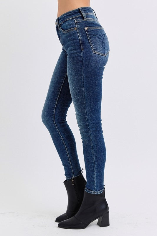 Judy Blue Full Size Mid-Rise Waist Skinny Jeans with Pockets-Denim-Inspired by Justeen-Women's Clothing Boutique