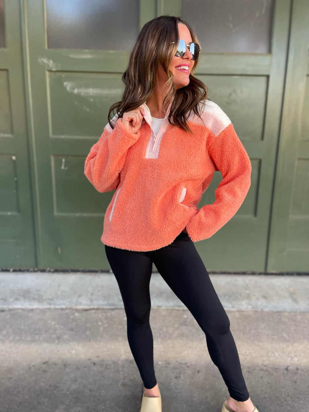 PREORDER: Half Zip Fleece Pullover in Sherbet-Womens-Inspired by Justeen-Women's Clothing Boutique