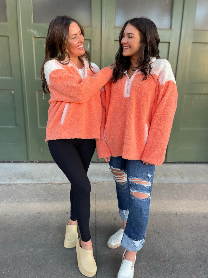 PREORDER: Half Zip Fleece Pullover in Sherbet-Womens-Inspired by Justeen-Women's Clothing Boutique