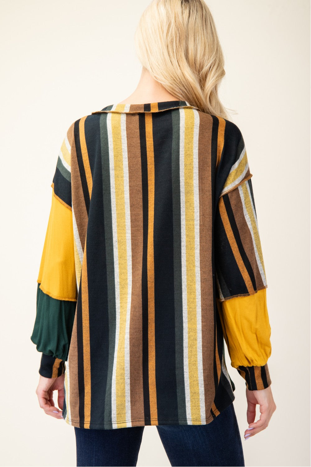 Celeste Full Size Striped Color Block Exposed Seam T-Shirt-110 Long Sleeve Tops-Inspired by Justeen-Women's Clothing Boutique