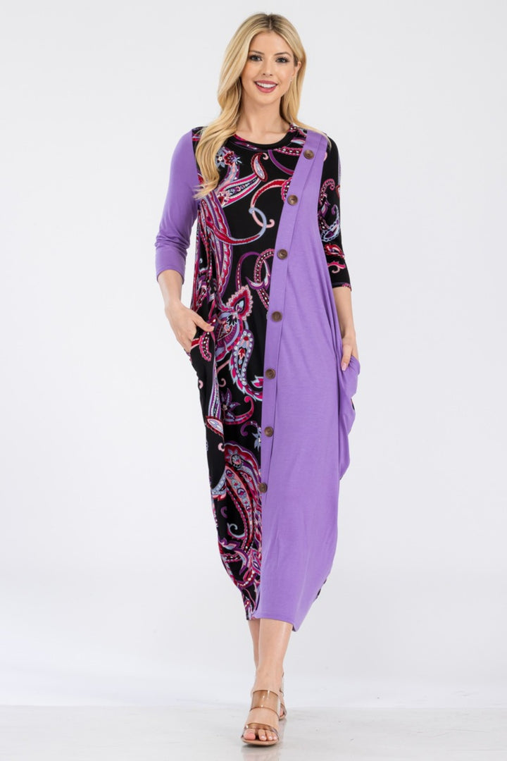 Celeste Full Size Paisley Contrast Midi Dress with Pockets-Dresses-Inspired by Justeen-Women's Clothing Boutique