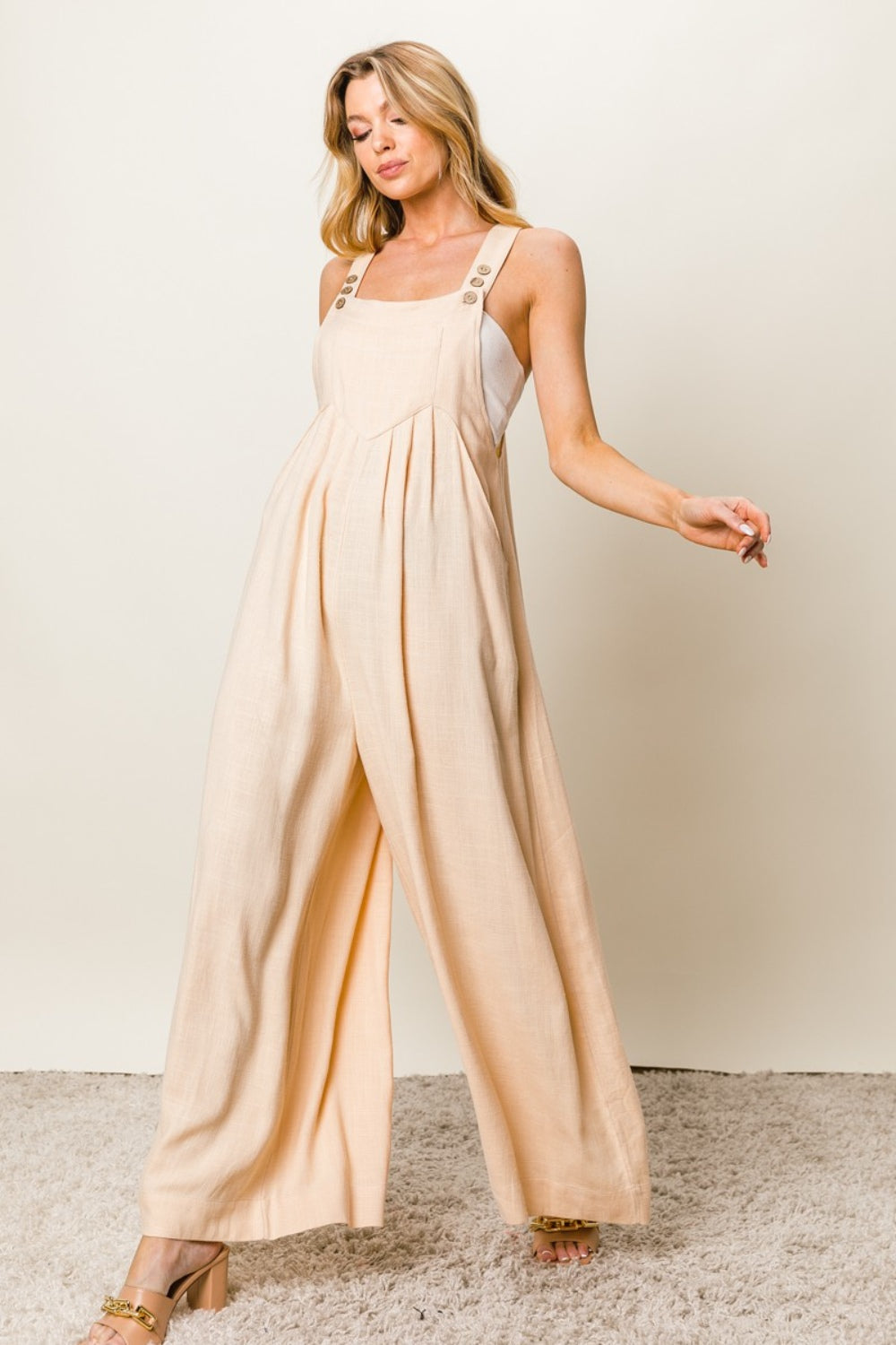 BiBi Texture Sleeveless Wide Leg Jumpsuit-Jumpsuits & Rompers-Inspired by Justeen-Women's Clothing Boutique in Chicago, Illinois
