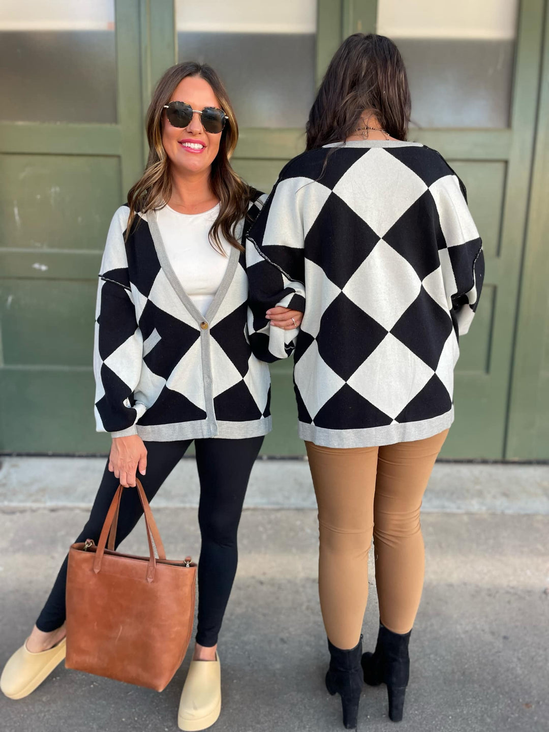 PREORDER: Contrast Trim Cardigan in Black Checkers-Womens-Inspired by Justeen-Women's Clothing Boutique