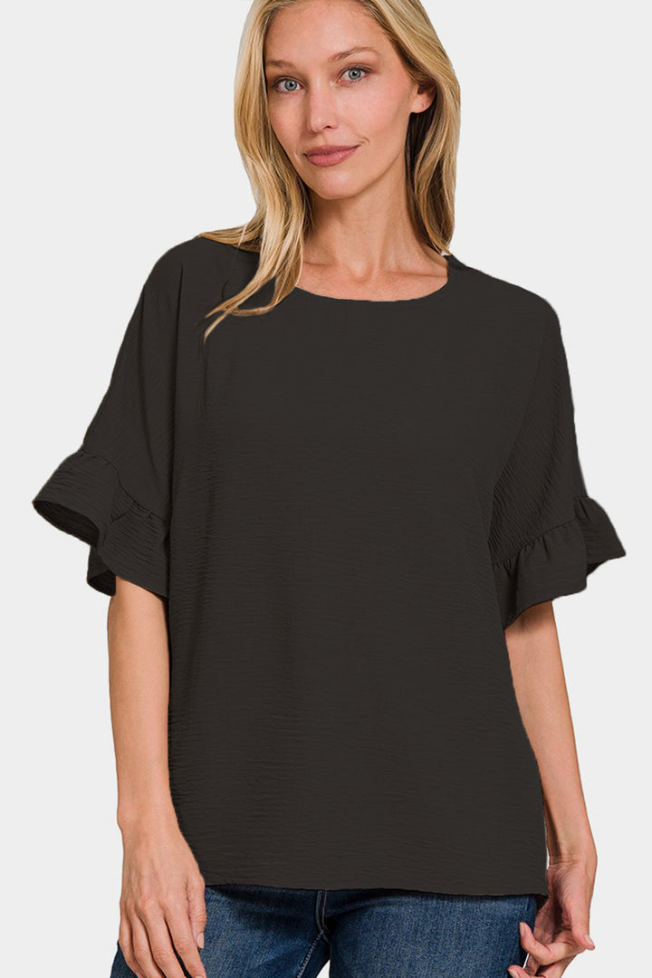 Zenana V-Neck Flutter Sleeve Top-100 Short Sleeve Tops-Inspired by Justeen-Women's Clothing Boutique