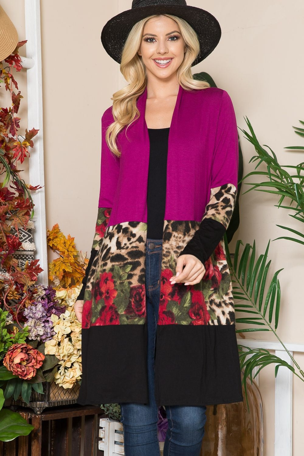 Celeste Full Size Color Block Open Front Cardigan-Cardigans + Kimonos-Inspired by Justeen-Women's Clothing Boutique