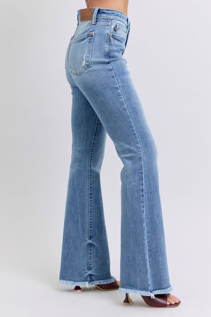 Judy Blue Full Size Raw Hem High Rise Bootcut Jeans-Denim-Inspired by Justeen-Women's Clothing Boutique