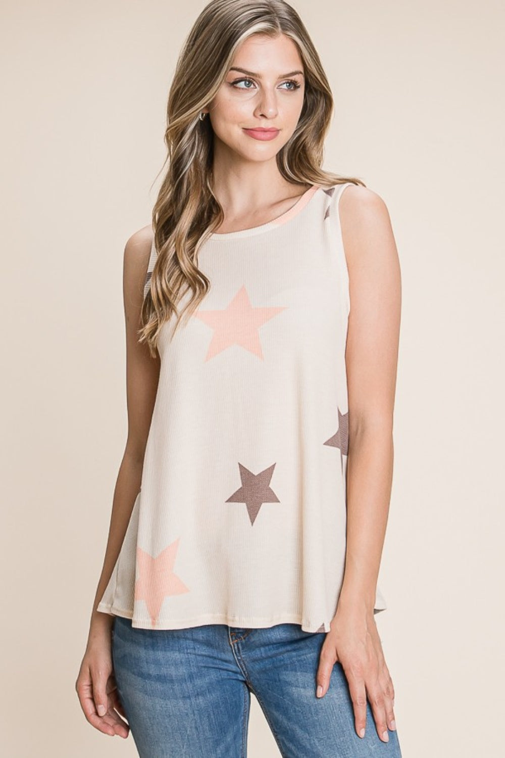 BOMBOM Star Print Round Neck Tank-Tank Tops-Inspired by Justeen-Women's Clothing Boutique in Chicago, Illinois
