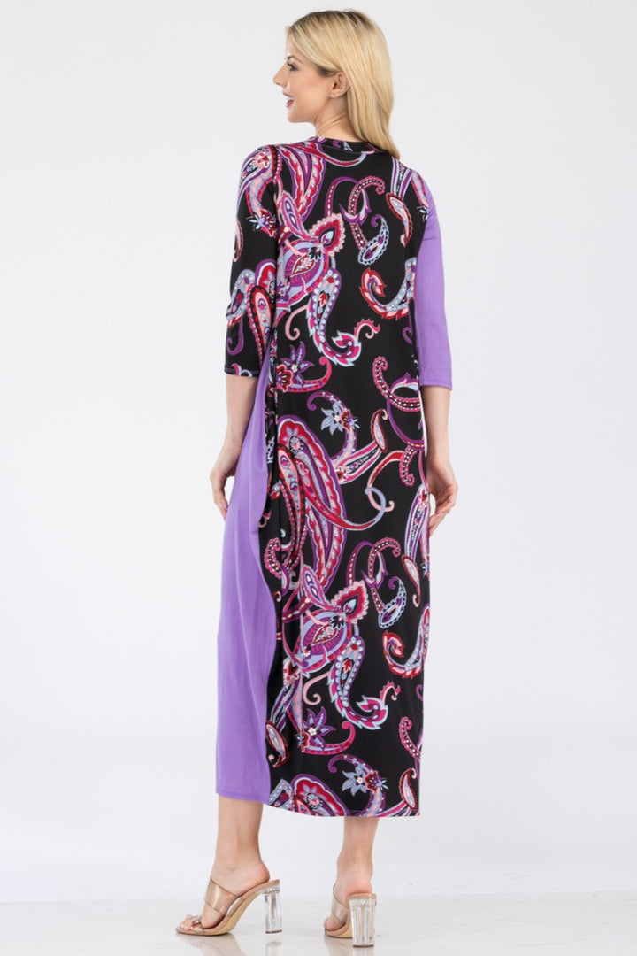 Celeste Full Size Paisley Contrast Midi Dress with Pockets-Dresses-Inspired by Justeen-Women's Clothing Boutique