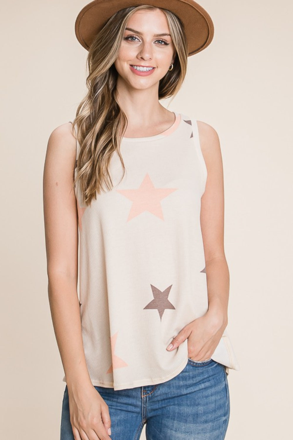BOMBOM Star Print Round Neck Tank-Tank Tops-Inspired by Justeen-Women's Clothing Boutique in Chicago, Illinois