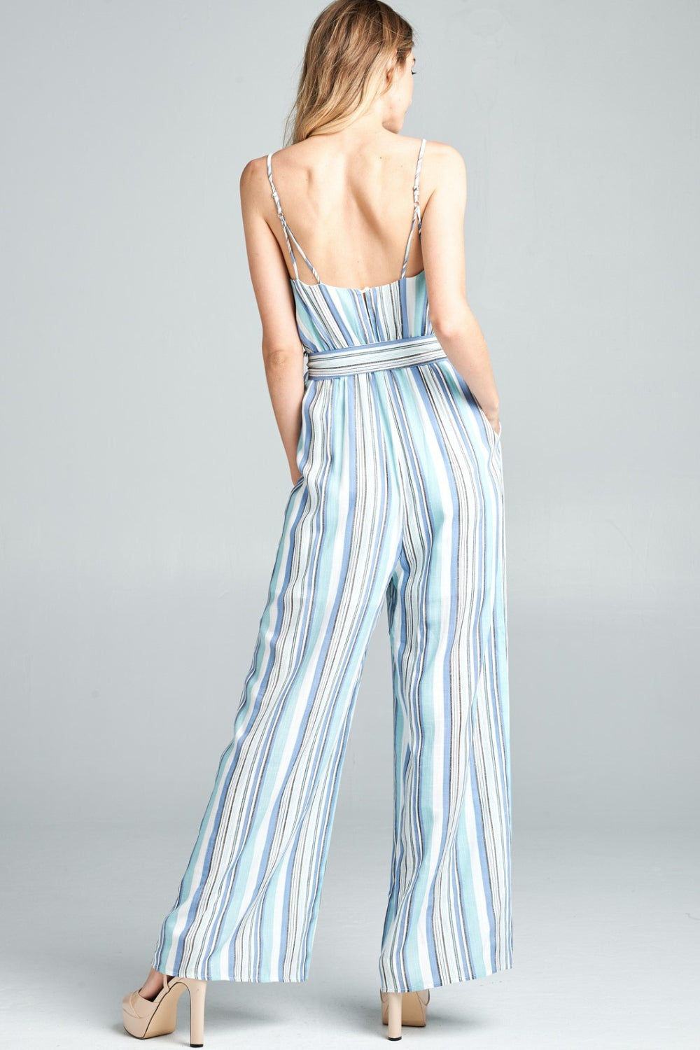 Cotton Bleu by Nu Label Tie Front Striped Sleeveless Jumpsuit-Jumpsuits & Rompers-Inspired by Justeen-Women's Clothing Boutique