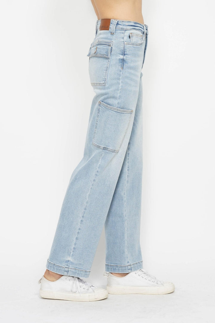 Judy Blue Full Size High Waist Straight Cargo Jeans-Denim-Inspired by Justeen-Women's Clothing Boutique