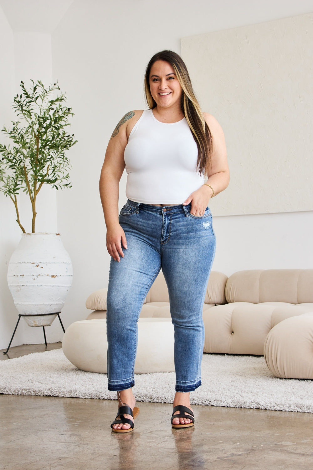 Judy Blue Full Size Release Hem Cropped Bootcut Jeans-Denim-Inspired by Justeen-Women's Clothing Boutique in Chicago, Illinois