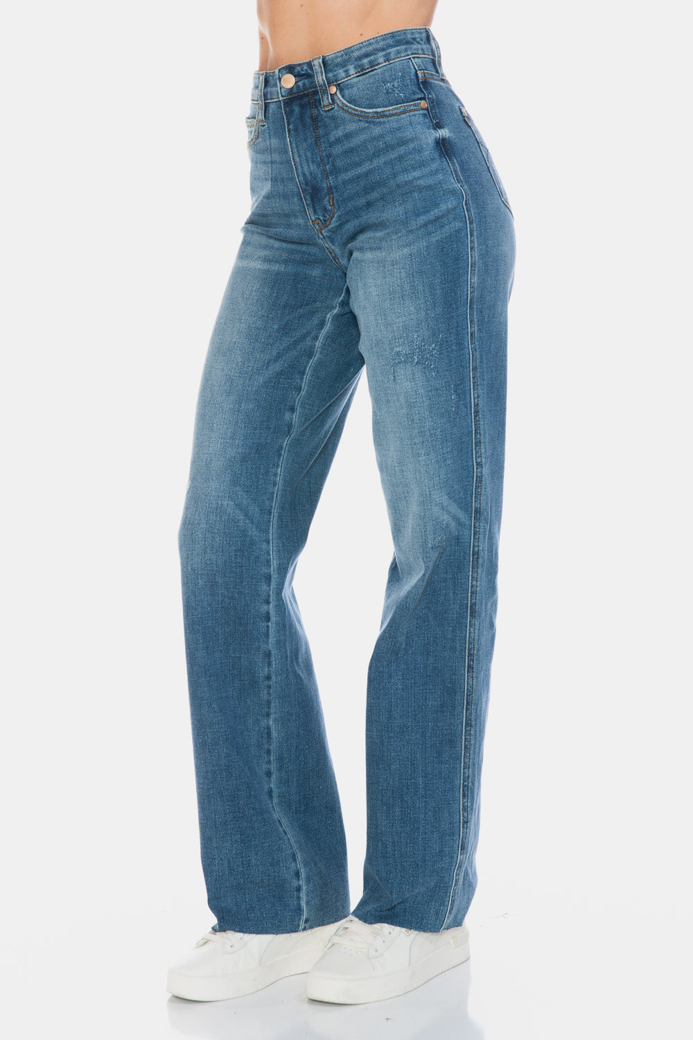 Judy Blue Full Size Tummy Control Cut Raw Hem Straight Jeans-Denim-Inspired by Justeen-Women's Clothing Boutique