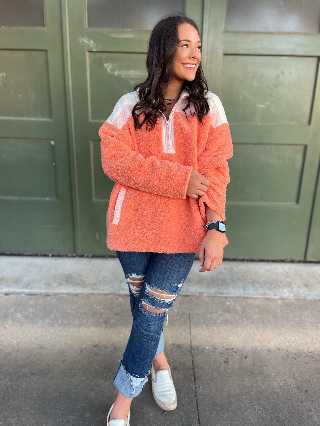 PREORDER: Half Zip Fleece Pullover in Sherbet-Womens-Inspired by Justeen-Women's Clothing Boutique