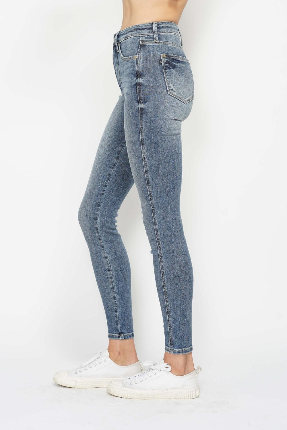 Judy Blue Full Size Tummy Control Contrast Wash Skinny Jeans-Denim-Inspired by Justeen-Women's Clothing Boutique