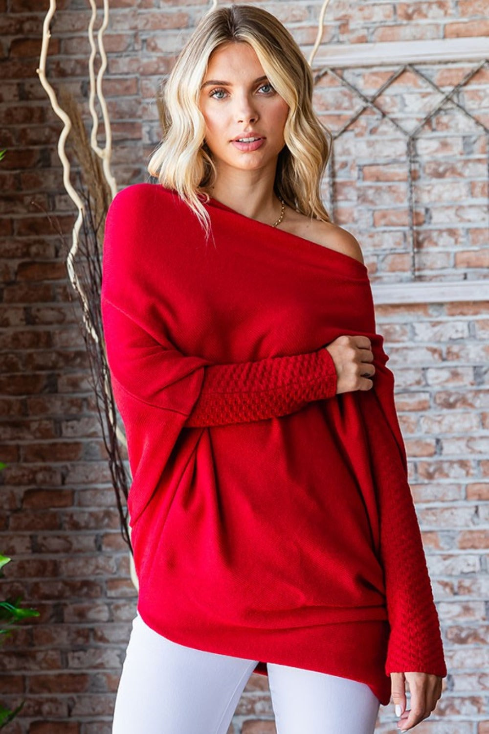 First Love Full Size Asymmetrical Hem Dolman Sleeve Sweater-110 Long Sleeve Tops-Inspired by Justeen-Women's Clothing Boutique