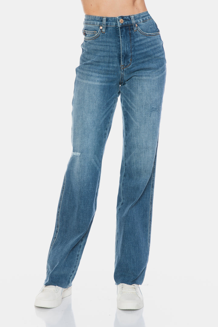 Judy Blue Full Size Tummy Control Cut Raw Hem Straight Jeans-Denim-Inspired by Justeen-Women's Clothing Boutique