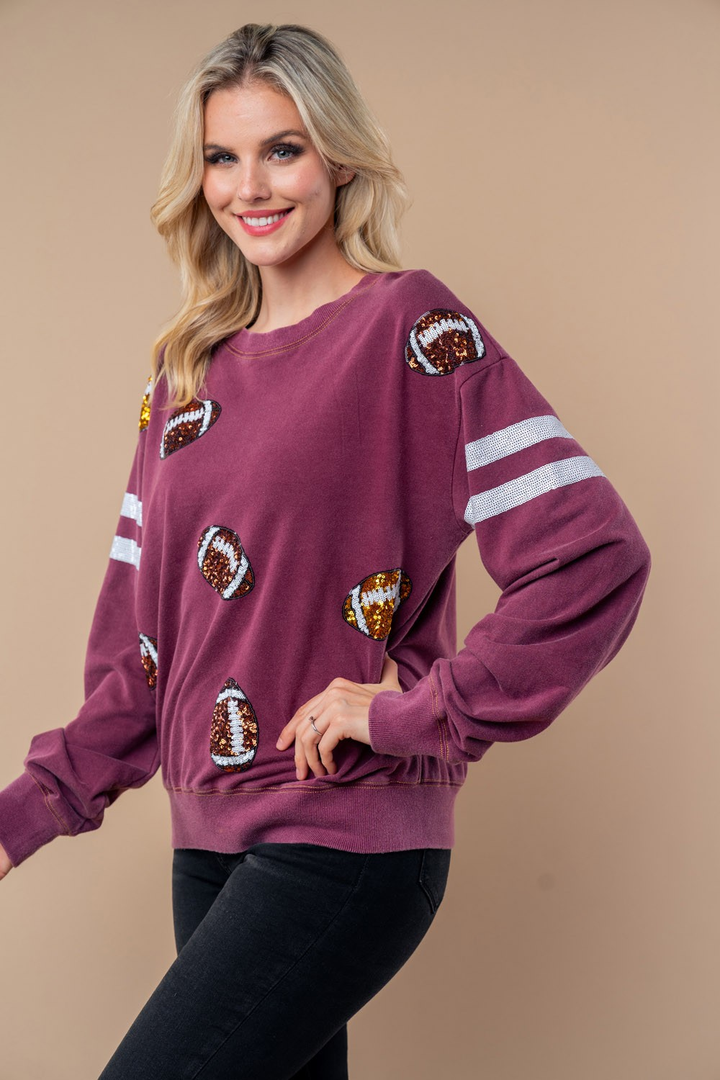 Sequin Football Long Sleeve Knit Top-110 Long Sleeve Tops-Inspired by Justeen-Women's Clothing Boutique