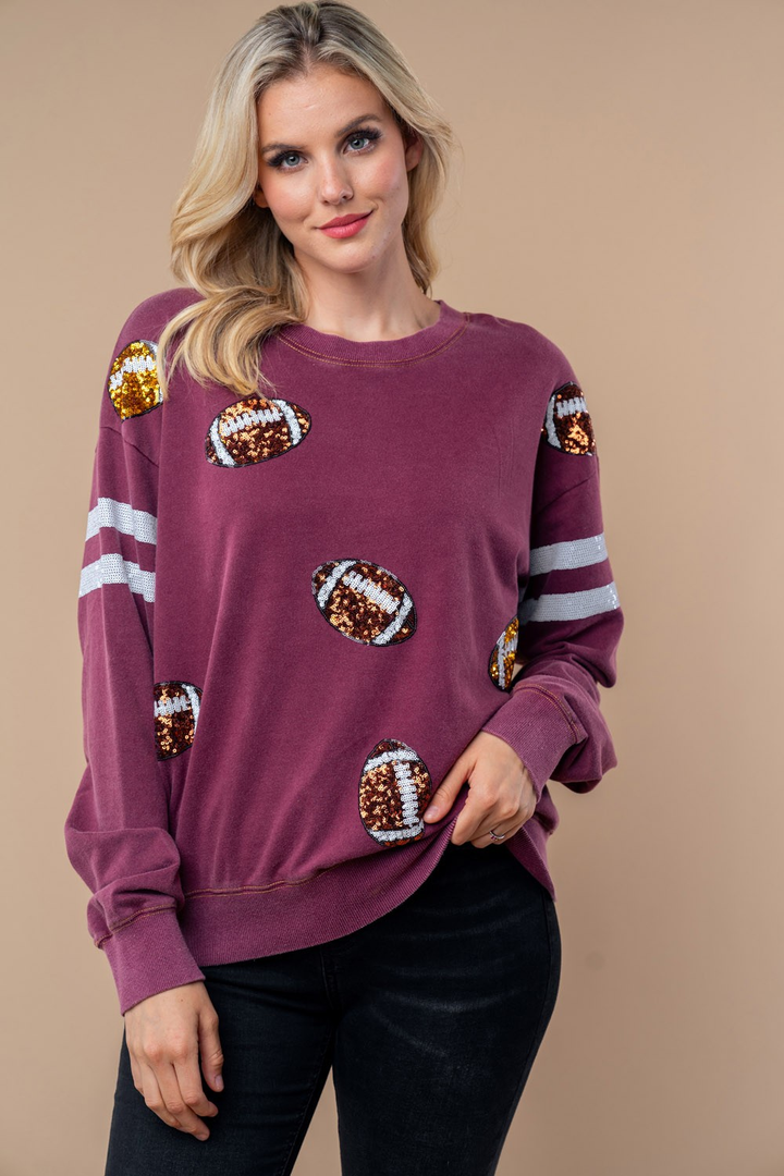 Sequin Football Long Sleeve Knit Top-110 Long Sleeve Tops-Inspired by Justeen-Women's Clothing Boutique