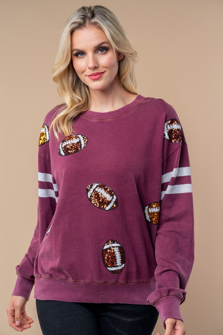 Sequin Football Long Sleeve Knit Top-110 Long Sleeve Tops-Inspired by Justeen-Women's Clothing Boutique