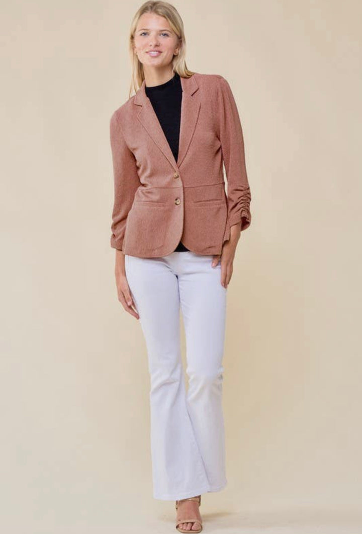 Janessa Cinched Sleeve Blazer, Rose-Outerwear-Inspired by Justeen-Women's Clothing Boutique in Chicago, Illinois