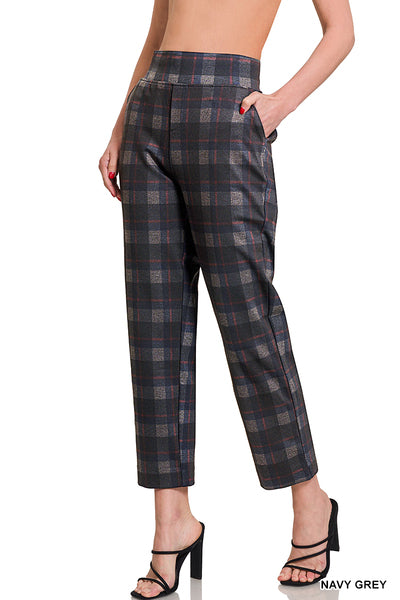 Becky Pull-on Stretch Plaid Dress Pants-Pants-Inspired by Justeen-Women's Clothing Boutique in Chicago, Illinois