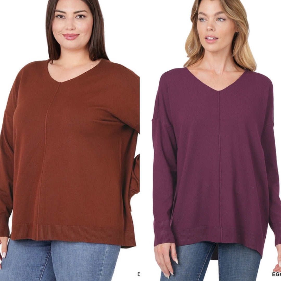 Finley Front Seam V-neck Sweater-Sweaters/Sweatshirts-Inspired by Justeen-Women's Clothing Boutique in Chicago, Illinois