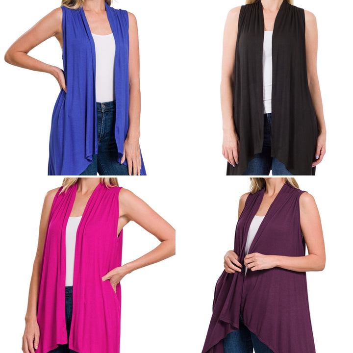 Cherise Draped Sleeveless Cardigan-Outerwear-Inspired by Justeen-Women's Clothing Boutique in Chicago, Illinois