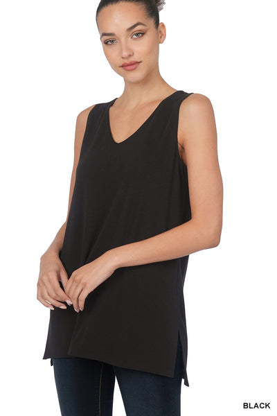 Everyday Sleeveless Side Slit Top-Tank Tops-Inspired by Justeen-Women's Clothing Boutique in Chicago, Illinois