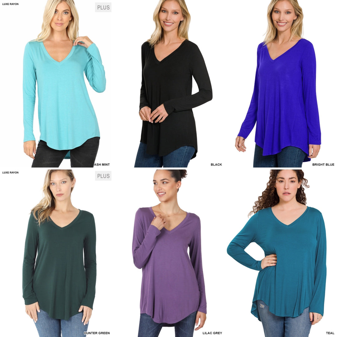 Everyday Long Sleeve V-neck Dolphin Hem Top-Long Sleeve Tops-Inspired by Justeen-Women's Clothing Boutique in Chicago, Illinois