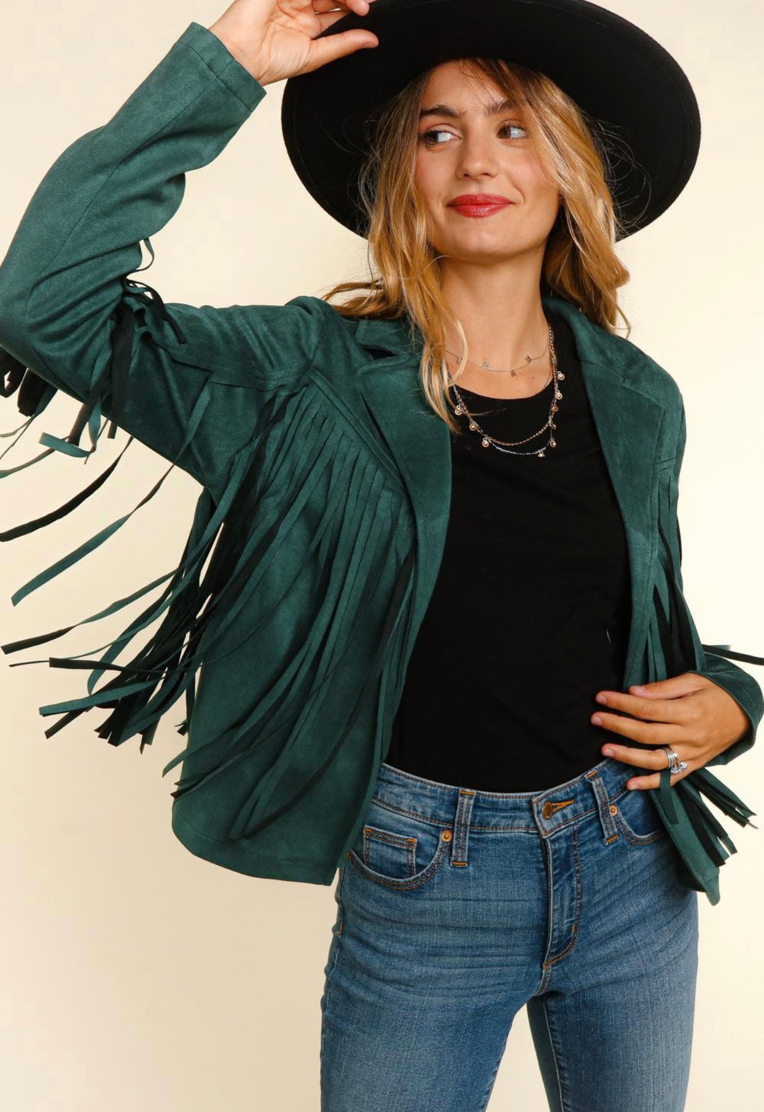 Gemma Suede Fringed Moto Jacket, Hunter Green-Outerwear-Inspired by Justeen-Women's Clothing Boutique in Chicago, Illinois