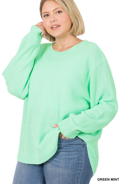 Haisley Hi-Low Round Neck Sweater-Sweaters/Sweatshirts-Inspired by Justeen-Women's Clothing Boutique in Chicago, Illinois