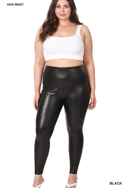 Jane High Rise Faux Leather Leggings, Black-Pants-Inspired by Justeen-Women's Clothing Boutique in Chicago, Illinois