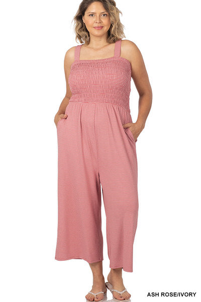 Lexa Smocked Striped Pocket Jumpsuit-Jumpsuits-Inspired by Justeen-Women's Clothing Boutique in Chicago, Illinois