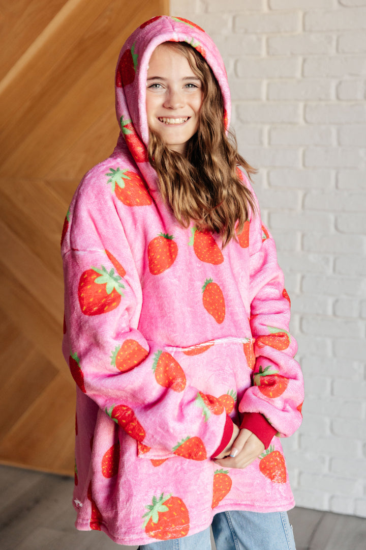 Kids Oversized Hoodie Blanket in Strawberry-Sweaters/Sweatshirts-Inspired by Justeen-Women's Clothing Boutique