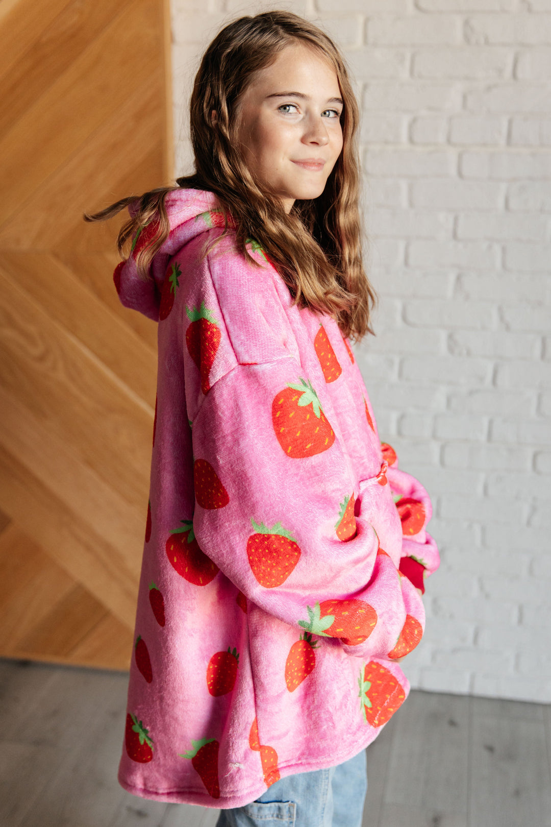 Kids Oversized Hoodie Blanket in Strawberry-Sweaters/Sweatshirts-Inspired by Justeen-Women's Clothing Boutique