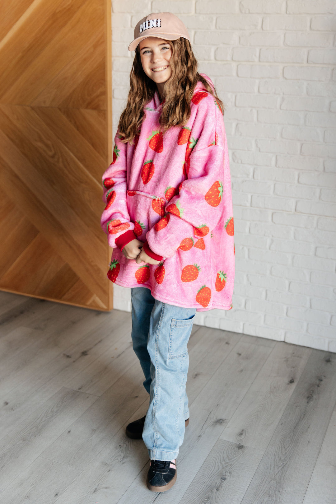 Kids Oversized Hoodie Blanket in Strawberry-Sweaters/Sweatshirts-Inspired by Justeen-Women's Clothing Boutique