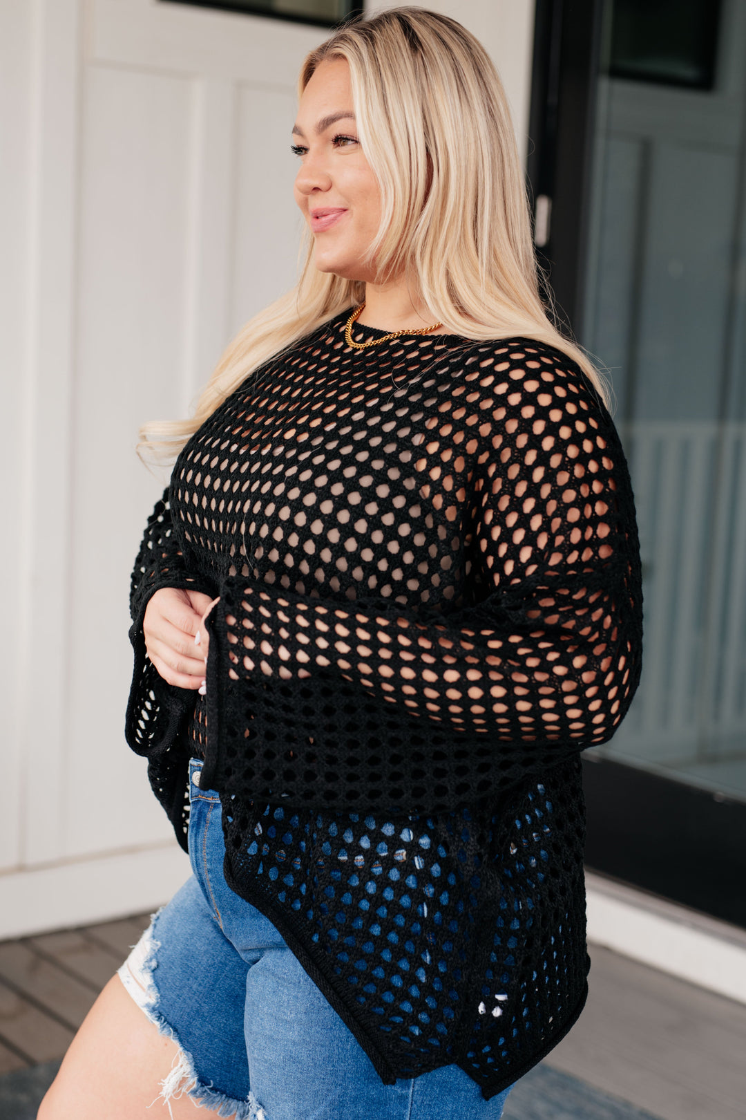 Ask Anyway Fishnet Sweater-Sweaters/Sweatshirts-Inspired by Justeen-Women's Clothing Boutique