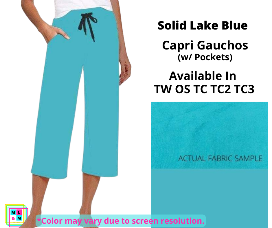 Solid Lake Blue Capri Gauchos-Inspired by Justeen-Women's Clothing Boutique in Chicago, Illinois
