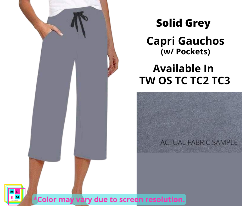 Solid Grey Capri Gauchos-Leggings-Inspired by Justeen-Women's Clothing Boutique in Chicago, Illinois